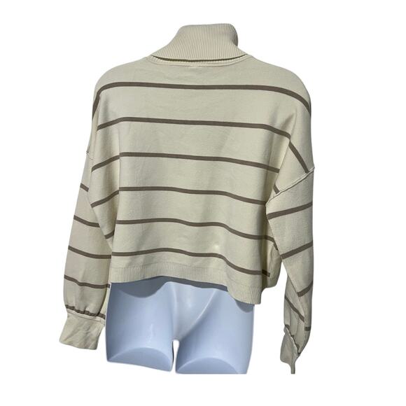 Free People Paulie Cropped Turtleneck Sweater Cream Beige Stripe  Women's Large - Picture 5 of 14